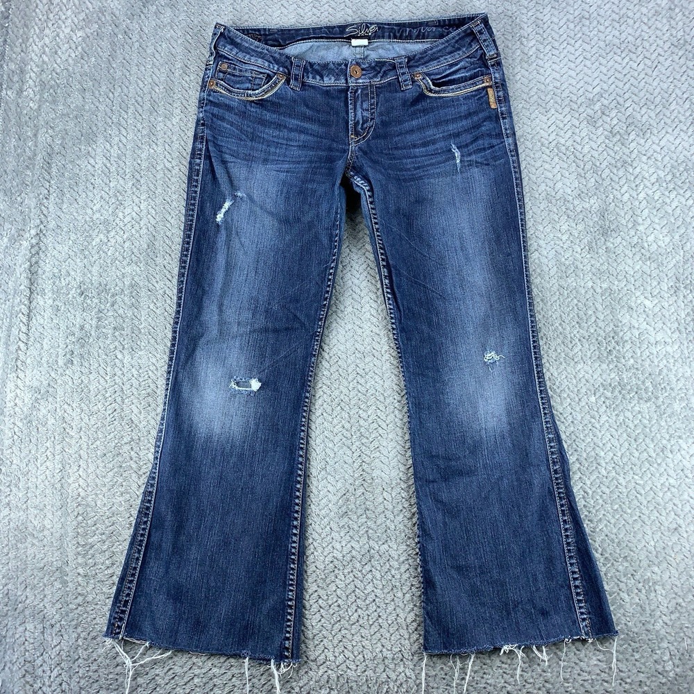 Silver Jeans Frances Womens 33x31 (Fits‎ 35x28) Blue Stretch Bootcut Distressed